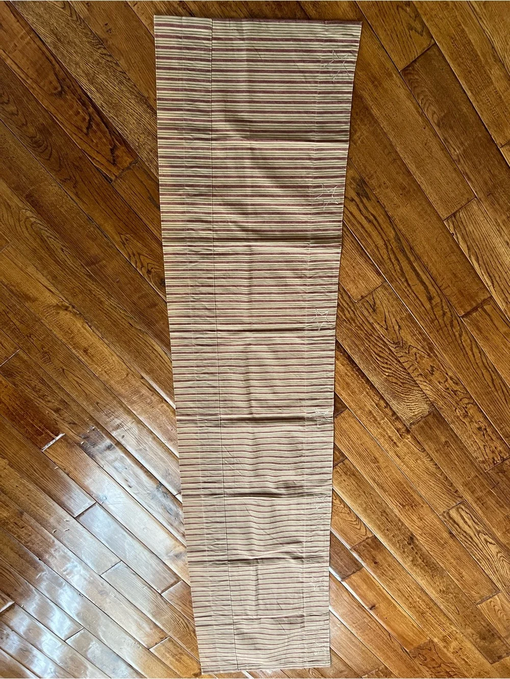 Table Runner Cotton Stars and Stripes in Tan Navy Dark Red 16” x 72”